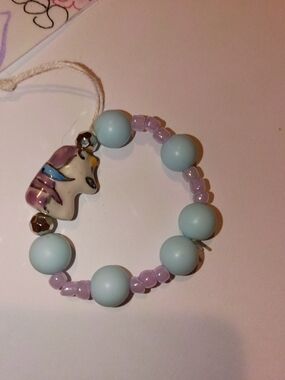 Kids Unicorn Charm Beaded Bracelet - Light Blue & Lavender